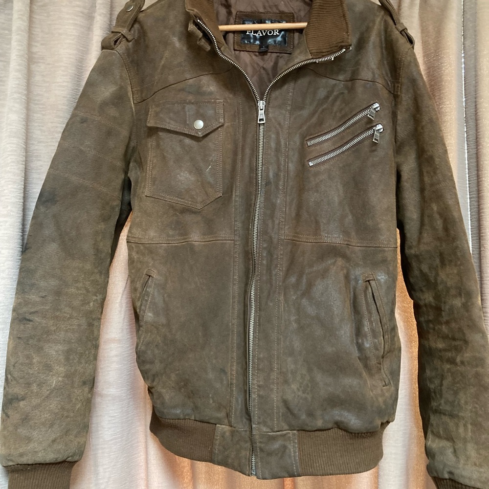 Men's Brown Leather Bomber Jacket